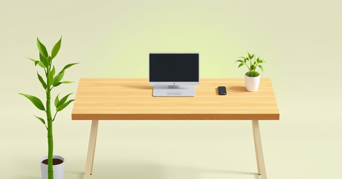 A bamboo standing desk surface on an electric frame
