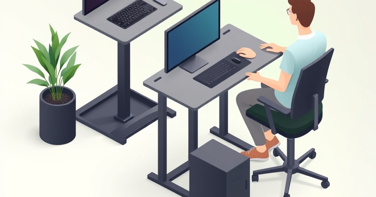 A person working at a sit-stand desk in standing position